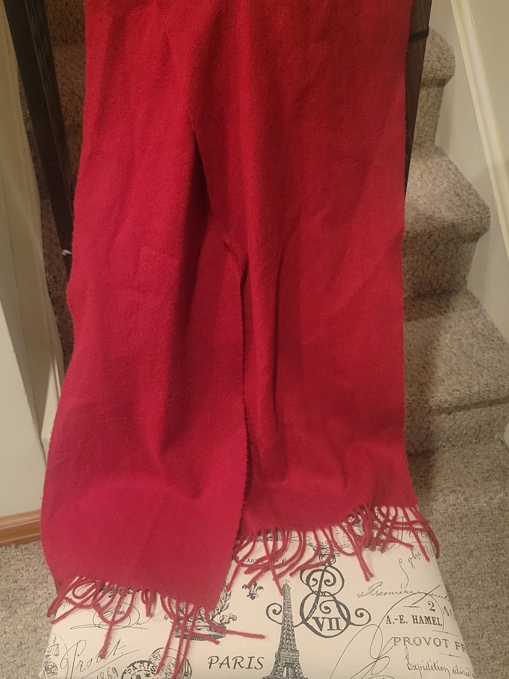 Red Fringe Wool-Feel Scarf Wrap